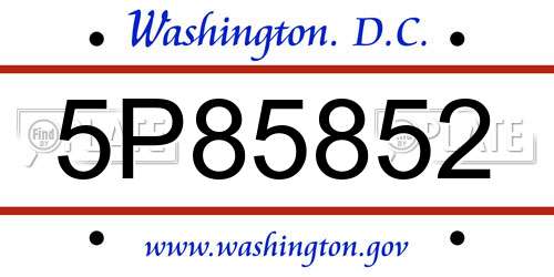 5P85852 District Of Columbia License Plate