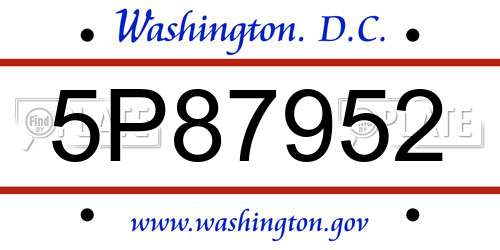 5P87952 District Of Columbia License Plate