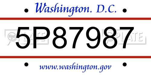 5P87987 District Of Columbia License Plate