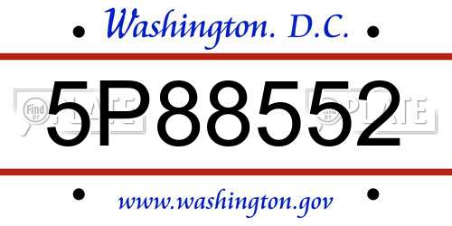 5P88552 District Of Columbia License Plate