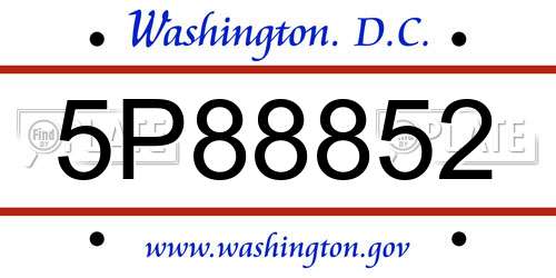 5P88852 District Of Columbia License Plate