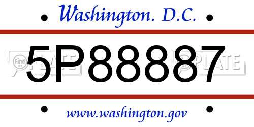 5P88887 District Of Columbia License Plate