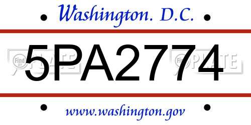 5PA2774 District Of Columbia License Plate
