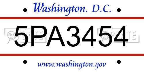 5PA3454 District Of Columbia License Plate