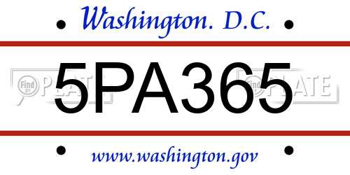 5PA365 District Of Columbia License Plate