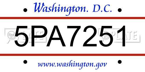 5PA7251 District Of Columbia License Plate