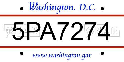 5PA7274 District Of Columbia License Plate