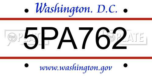 5PA762 District Of Columbia License Plate