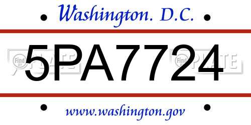 5PA7724 District Of Columbia License Plate