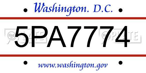 5PA7774 District Of Columbia License Plate