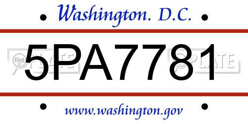 5PA7781 District Of Columbia License Plate