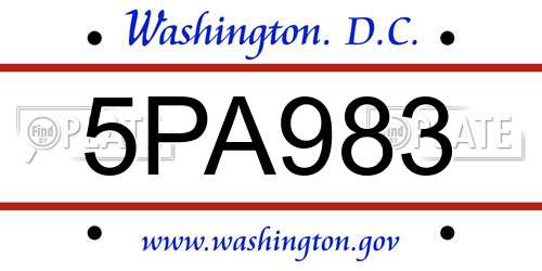 5PA983 District Of Columbia License Plate