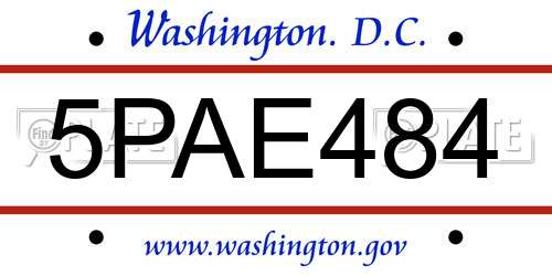 5PAE484 District Of Columbia License Plate