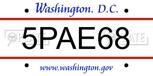 5PAE68 District Of Columbia License Plate