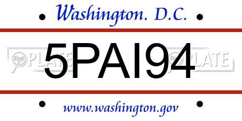 5PAI94 District Of Columbia License Plate