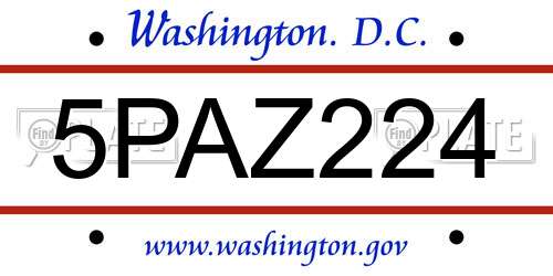5PAZ224 District Of Columbia License Plate