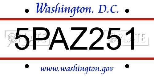 5PAZ251 District Of Columbia License Plate