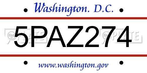 5PAZ274 District Of Columbia License Plate