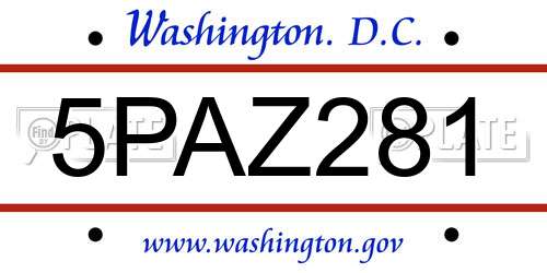 5PAZ281 District Of Columbia License Plate