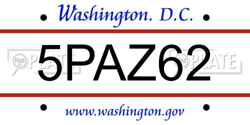 5PAZ62 District Of Columbia License Plate