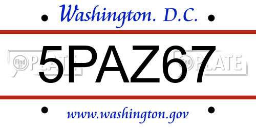 5PAZ67 District Of Columbia License Plate