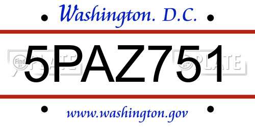 5PAZ751 District Of Columbia License Plate