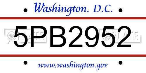 5PB2952 District Of Columbia License Plate