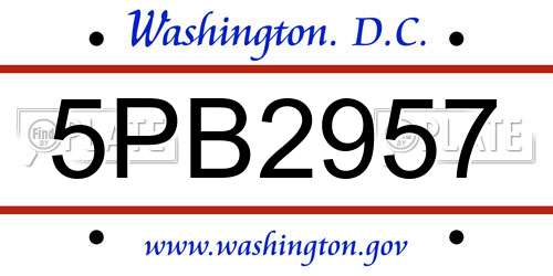 5PB2957 District Of Columbia License Plate