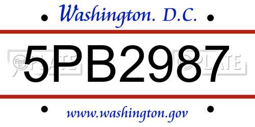 5PB2987 District Of Columbia License Plate