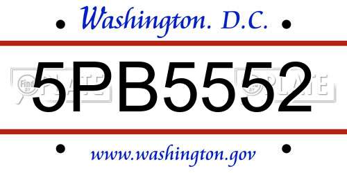 5PB5552 District Of Columbia License Plate