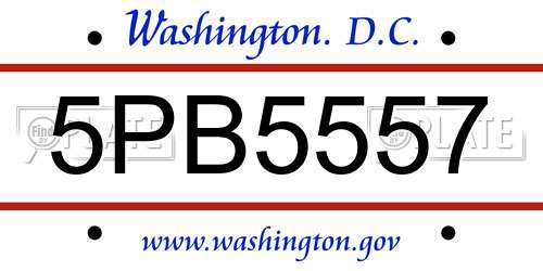 5PB5557 District Of Columbia License Plate