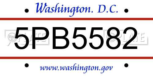 5PB5582 District Of Columbia License Plate