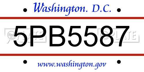 5PB5587 District Of Columbia License Plate