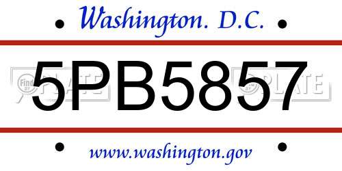 5PB5857 District Of Columbia License Plate