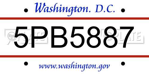5PB5887 District Of Columbia License Plate