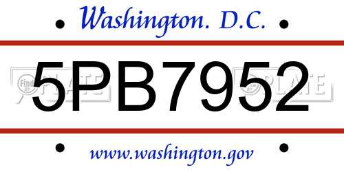 5PB7952 District Of Columbia License Plate