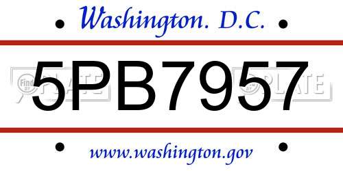 5PB7957 District Of Columbia License Plate