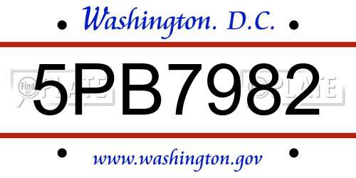 5PB7982 District Of Columbia License Plate