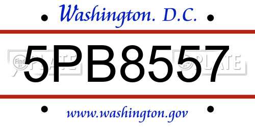5PB8557 District Of Columbia License Plate