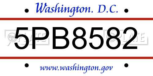5PB8582 District Of Columbia License Plate