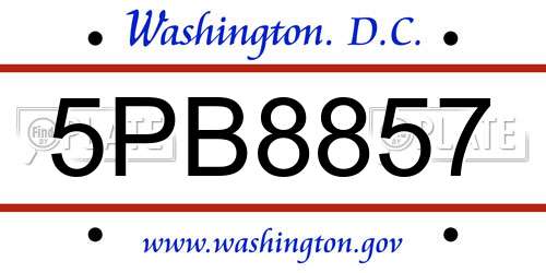 5PB8857 District Of Columbia License Plate