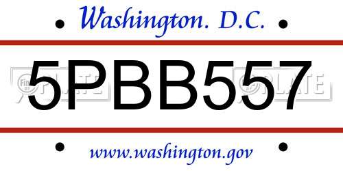 5PBB557 District Of Columbia License Plate