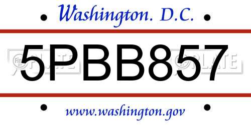 5PBB857 District Of Columbia License Plate