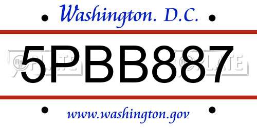 5PBB887 District Of Columbia License Plate