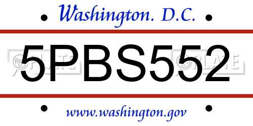 5PBS552 District Of Columbia License Plate