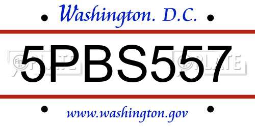 5PBS557 District Of Columbia License Plate