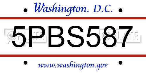 5PBS587 District Of Columbia License Plate