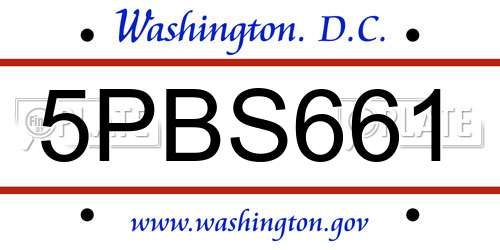 5PBS661 District Of Columbia License Plate