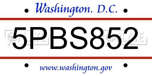 5PBS852 District Of Columbia License Plate