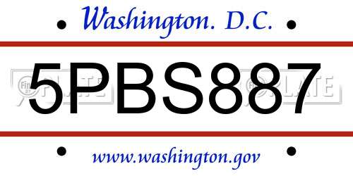 5PBS887 District Of Columbia License Plate